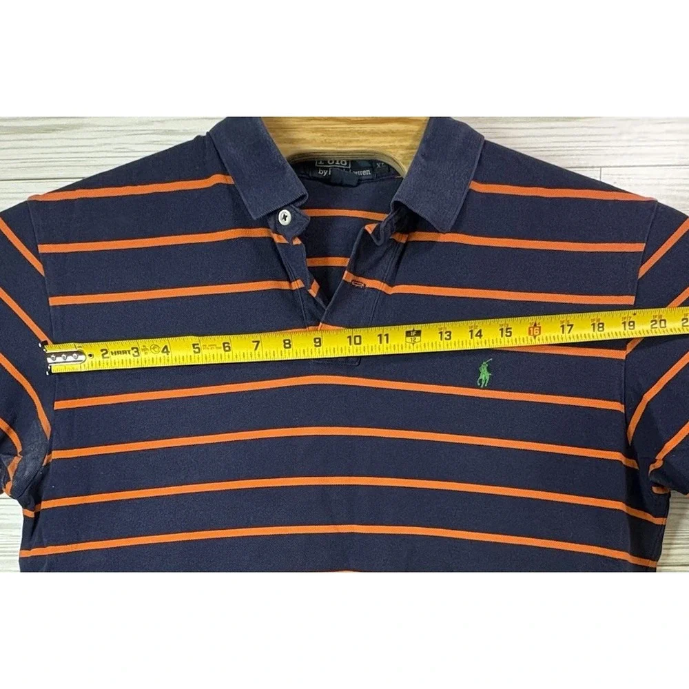 POLO RALPH LAUREN Men's Navy/Orange Stripe Golf Logo Polo Shirt Size XL‎